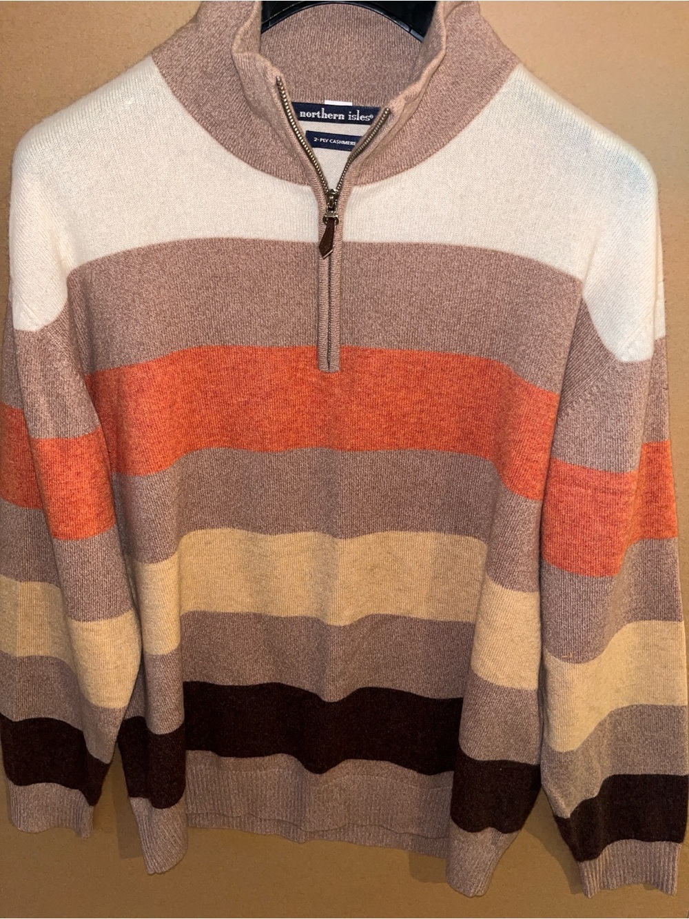Northern Isles 2-Ply Cashmere Quarter Zip Sweater Sz Large Men's Stripe Pullover